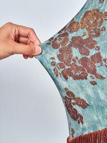 SOLERSUN Ropa de mujer primavera/verano: estilo elegante y relajado, estampado floral, tela de punto elástico, sin mangas, sin tirantes, ajustado, fruncido, dobladillo asimétrico, decoración de borlas, vestido midi (floral aleatorio) - Verde claro - Ver 7