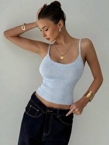 Aloruh Tank Top Rajut Tanpa Punggung Warna Biru Muda dengan Tali Pengikat untuk Wanita, Gaya Liburan Musim Panas - Baby Blue - View 6