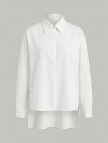 SHEIN PariChic 純色落肩高低下擺女款襯衫上衣 - 白色 - 查看 4