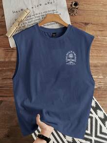 Manfinity Joysei Men's Letter Print Casual Tank Top - Blue - View 2