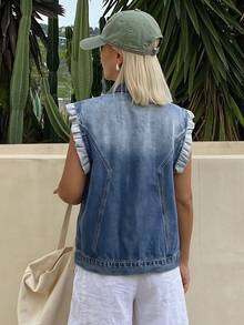 Livesso Spring Summer Casual Vacation Style Fashion Light Blue Beach Travel Streetwear Sleeveless Cardigan Denim Shirt Vest Jacket Outerwear Women's Denim Top - Light Wash - View 5