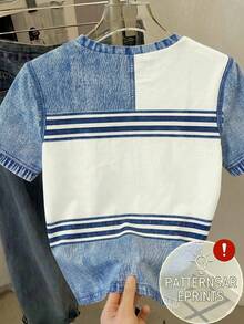 Kaos Anak Perempuan Remaja Motif Retro Bunga Blok Warna Nyaman dengan Leher Bulat, Cocok untuk Pakaian Sehari-hari Musim Semi/Panas, Aktivitas Luar Ruangan, Atasan Kasual Serbaguna Musim Panas - MultiWarna - View 2