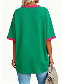 EMERY ROSE Plus Size Solid Half Sleeve T-Shirt, Casual V Neck T-Shirt For Summer, Women's Clothing Grraphic Tee - Multicolor - View 2