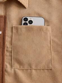 SWAVVY Men's Colorblock Short Sleeve Frog Button Casual Pocket Shirt - Brown - View 5