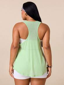 SHEIN Rhythm Era Plus Size Women Solid Color Casual Versatile Daily Travel Sports T-Shirt - Mist Green - View 2