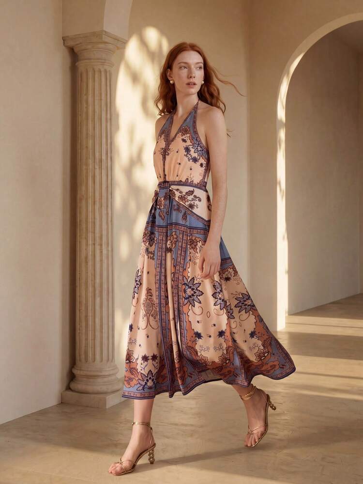 WOMEN'S SPLIT THIGH ALL OVER PRINT DRESS