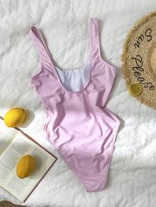 Swim Chiccia 女款一件式百合花圖案印花粉色休閒海島海灘度假泳衣，百搭休閒 - 粉色 - 查看 6