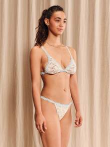lacRébo Romantic Lingerie Set In Ecru And Pastel Blue Lace Cute Chic Sexy See Through Lingerie Set - Apricot - View 3