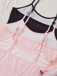 1 Set Girls' Teenager Loungewear Set Blind Box Style 3-In-1, Includes 3 Different Styles Of Camisole And Shorts Sets: Black Base Text Style, Pink & Black Heart Eyelash Style, Black & Pink Bow Style, Pink & White Striped Bow Style, Main Colors Black & Pink, Sweet & Cool Girl Style, Soft Skin-Friendly Knit Fabric, Soft Stretch Knit Fabric, Machine Washable, Comfortable Fit (1 Set Is Randomly Selected Out Of 3 Styles) - Multicolor - View 5