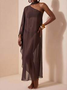 Zivah New Women's Vacation Casual Beach Pool Party Semi-Sheer Chiffon Long Robe Cover Up Summer - Brown - View 9