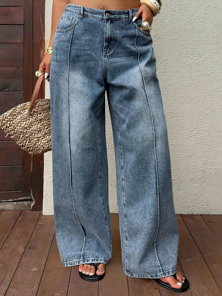 Dazy Plus Women's Loose Fit Washed Business Casual Denim Jeans, Spring & Summer