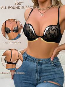 DesireSculpt Sujetador camiseta casual de encaje para mujer - Negro - Ver 3