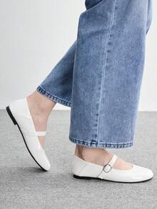 CUCCOO BIZCHIC Women's Shoes, Vacation Leisure Commuting, Comfortable Soft Sole Glossy Solid Color Round Toe Y Slip-On And Two Flat Shoes - White - View 3