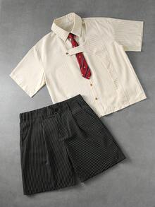 ROMWE MEN 男士前扣短袖襯衫套裝 - 彩色 - 查看 1