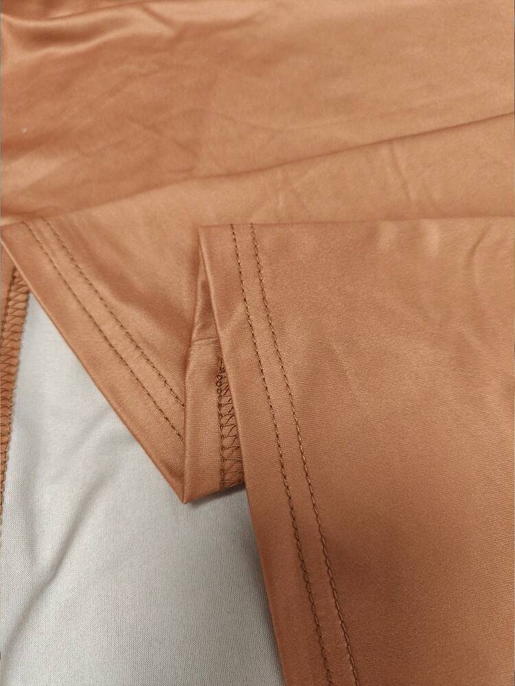 Manfinity Dauomo Men's Casual Summer Holiday Commute Solid Color Short Sleeve T-Shirt And Drawstring Waist Shorts Set Vacation Camel - Multicolor - View 6