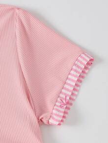Casuvi Kids 女童日韓風簡約通勤 Polo T恤與格紋澎澎裙套裝 - 粉色 - 查看 4