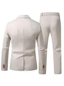 Manfinity Mode Men's Single-Breasted Lapel Solid Color Pocket Casual Blazer, Formal - Apricot - View 2