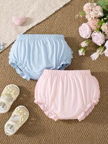 Souflis Souflis 2 Paket Celana Pendek Bloomer Musim Panas untuk Bayi Perempuan, Motif Garis-garis Pink Putih dan Jala Renda - MultiWarna - View 2