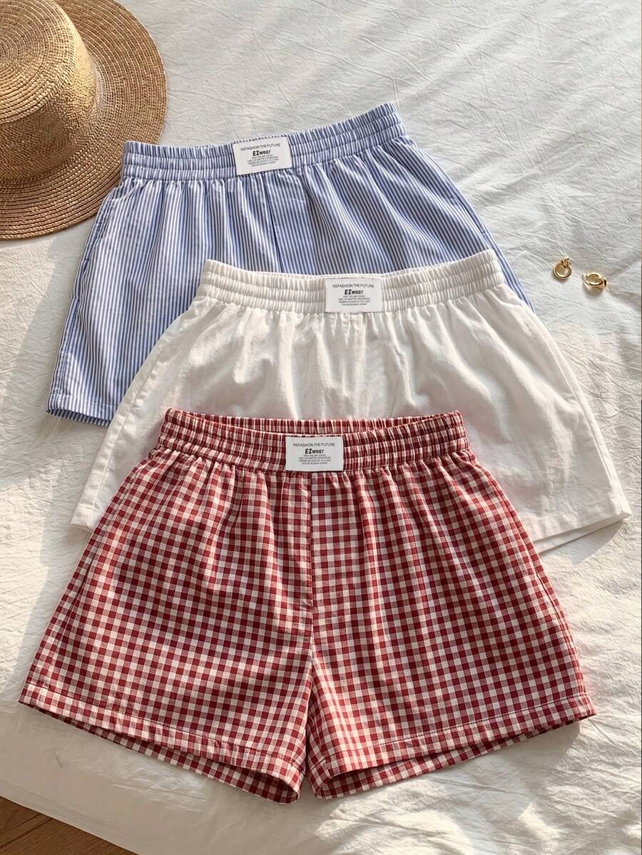 SHEIN EZwear 多色休閒大尺碼女款字母印花牛仔寬鬆短褲 - 彩色 - 查看 1