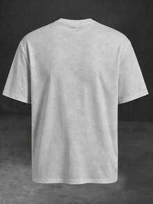 Manfinity Homme Áo thun nam cổ tròn tay ngắn in chữ rộng rãi thoải mái - Màu Xám nhạt - Xem 3