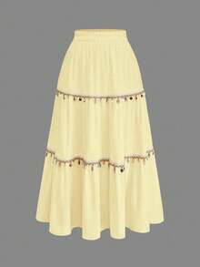 Sunnyshic Falda con decoración de colgante estilo vacaciones talla grande - Amarillo - Ver 4