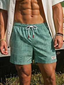 Ironwick Men's Beach Vacation Casual Printed Swim Trunks - Green - View 1