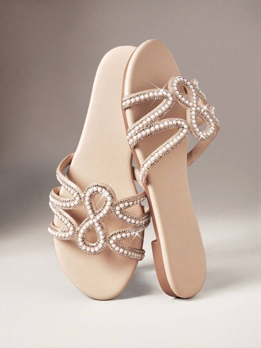 SHUZIA Sandal đế bằng khoét lỗ thoải mái dành cho nữ - Màu be - Xem 1