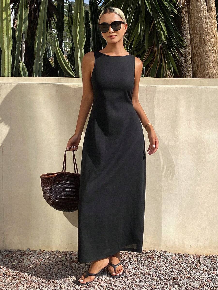 DAZY Women's V-Neck Fitted Bodycon Halter Neck Dress - Black - View 1