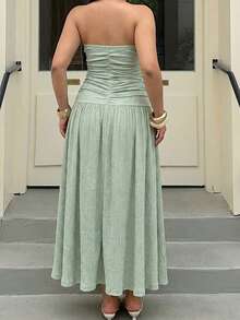 Muchica Vestido de Talla Grande sin Tirantes sin Mangas con Pliegues en Línea A - verde menta - Ver 2