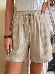 EMERY ROSE Women's Drawstring Waist Beige Colorblock Casual Versatile Daily Outing Shorts Vacation Summer - Khaki - View 3