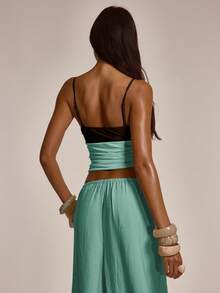 MUSERA Embellished Shell Button Bust Cut Out Front Ruched Fitted Top Cute Summer Spring Sexy Going Out Beach Holiday Vacation Honey Tides Y2K - Brown - View 4