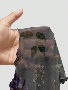 ROMWE Goth 暗黑龐克辣妹風骷髏月亮太陽星星蛾蝶植物森系網紗性感女款上衣 - 黑色 - 查看 5
