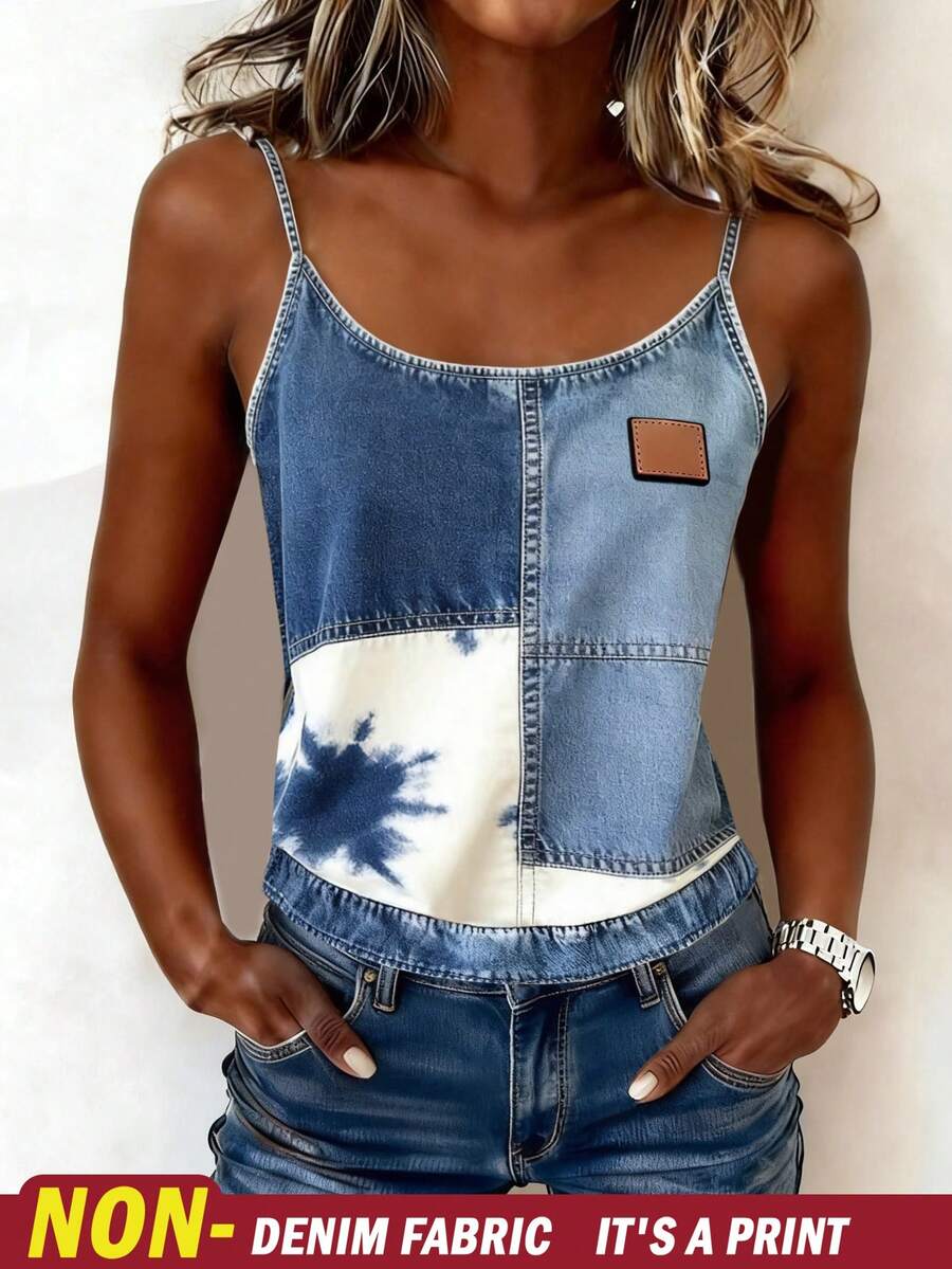 EMERY ROSE Camiseta de tirantes casual con efecto de estampado de denim para mujer - Multicolor - Ver 1