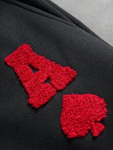 PAVTROS 男士年輕街頭風熱銷INS套裝毛巾刺繡裝飾結構拼接色織格紋雙腰帶弧形腿運動長褲，休閒街頭穿搭，男友/丈夫禮物，週年紀念禮物，黑色 - 彩色 - 查看 6