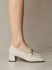 Alvarani Women's High-Heeled Loafers: Chunky Heeled Shoes, 2024 Spring And Autumn New Retro Shoes, Versatile British Women's Shoes, Soft Leather Beige High-Heeled Shoes,Elegant - Beige - View 4