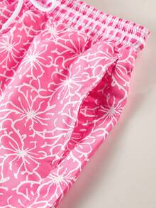 Manfinity Swimmode Men's Floral Print Drawstring Waist Beach Shorts, Holiday - Pink - View 5