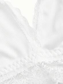 PetitDoll White Minimalist Comfortable Plus Size Lace Patchwork Wireless Bra - White - View 8