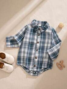 Souflis Souflis French Vintage Autumn/Winter New College Style Long Sleeve Plaid Romper For Boys, Suitable For Outings, Parties And Multiple Occasions - Multicolor - View 4