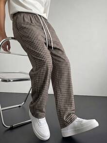 Manfinity Hypemode Men's Drawstring Waist Plaid Straight Leg Loose Casual Pants - Multicolor - View 1