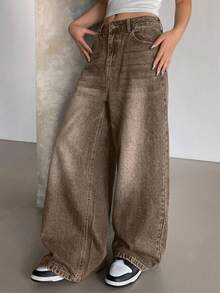 DAZY Vintage Loose Street Washed Distressed Wide Leg Women Jeans - Blue - View 6