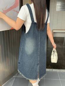 Dazy Plus Dark Wash Distressed Denim Overall Maxi A-Line Dress, All Season - Medium Wash - View 2
