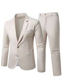 Manfinity Mode Men's Single-Breasted Lapel Solid Color Pocket Casual Blazer, Formal - Apricot - View 6