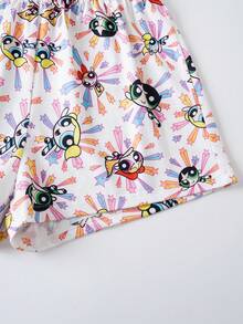 THE POWERPUFF GIRLS X SHEIN 女款卡通印花細肩帶上衣與短褲睡衣套裝 - 白色 - 查看 5