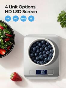 Báscula de cocina digital, capacidad máxima de 10 kg, precisión de 1 g, báscula de alimentos de acero inoxidable con función de tara, báscula de pesaje digital multunidades para repostería, cocina y preparación de comidas - Blanco - Ver 3