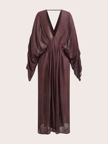 Zivah Women's Solid Color V-Neck Split Design Casual Vacation Travel Cover-Up Dress - Brown - View 12