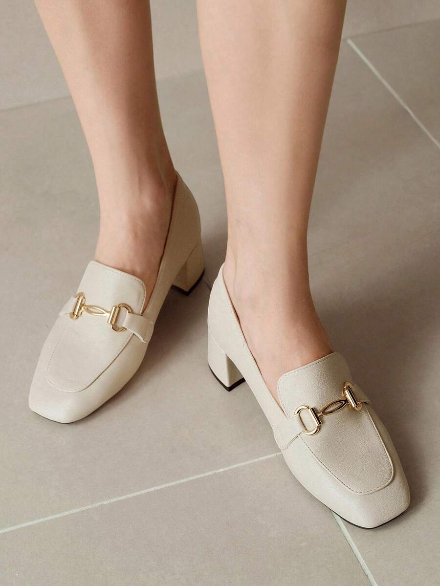 Alvarani Women's High-Heeled Loafers: Chunky Heeled Shoes, 2024 Spring And Autumn New Retro Shoes, Versatile British Women's Shoes, Soft Leather Beige High-Heeled Shoes,Elegant - Beige - View 1