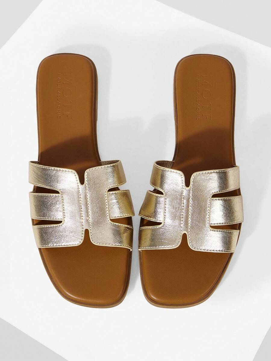 MOTF PREMIUM WOMEN'S SHOES LIGHT GOLD SIMPLE AND COMFORTABLE FLAT SANDALS SUMMER - Light gold - View 1