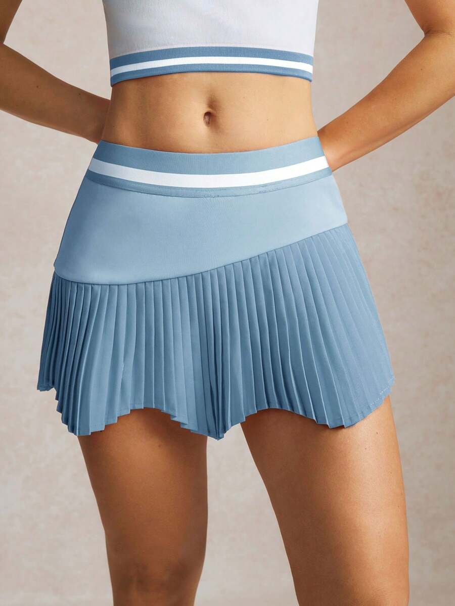 Activina 女款條紋圖案不對稱設計百褶裙擺網球裙