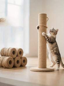 1pc 6cm Diameter Sisal Rope Cat Grab Column, Cat Climbing Frame Vertical Cat Climbing Frame Accessory Column, Wear-Resistant Jute Column, Cat DIY Building Material With Screws, 20cm, 40cm, 50cm - Yellow - View 2