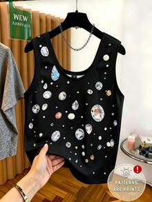 GlowEve Women's Summer 3D Printed Brick Pattern Black Camisole Everyday Casual Sexy Night Out - Black - View 3